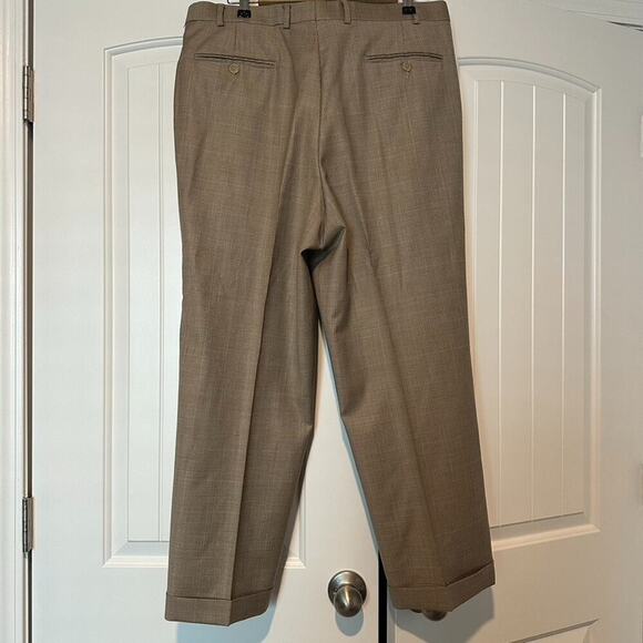 Ralph Lauren Academia Mens Dress Pants 35 x 32 Brown Glen Plaid Wool Pleated - Picture 11 of 11